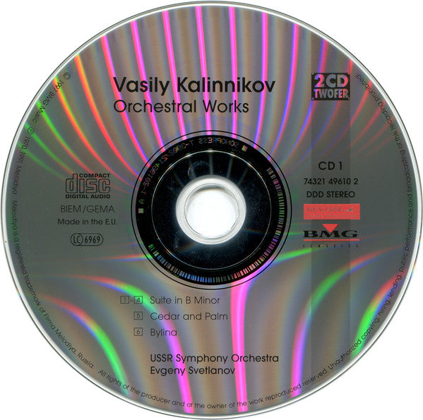 Vasily Kalinnikov* | USSR Symphony Orchestra* · Evgeny Svetlanov* : Orchestral Works (2xCD, Album, Comp)