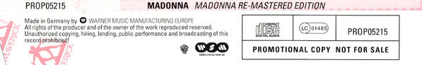 Madonna : Madonna Re-Mastered Edition (CD, Album, Promo, RE, RM)