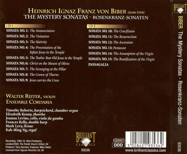Heinrich Ignaz Franz Biber - Walter Reiter, Ensemble Cordaria : The Mystery Sonatas / Rosenkranz-Sonaten (2xCD)