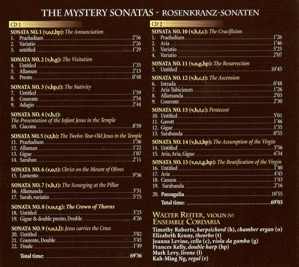 Heinrich Ignaz Franz Biber - Walter Reiter, Ensemble Cordaria : The Mystery Sonatas / Rosenkranz-Sonaten (2xCD)