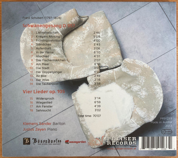 Franz Schubert – Klemens Sander, Justus Zeyen : Schwanengesang & Seidl Lieder Op. 105 (CD, Album)