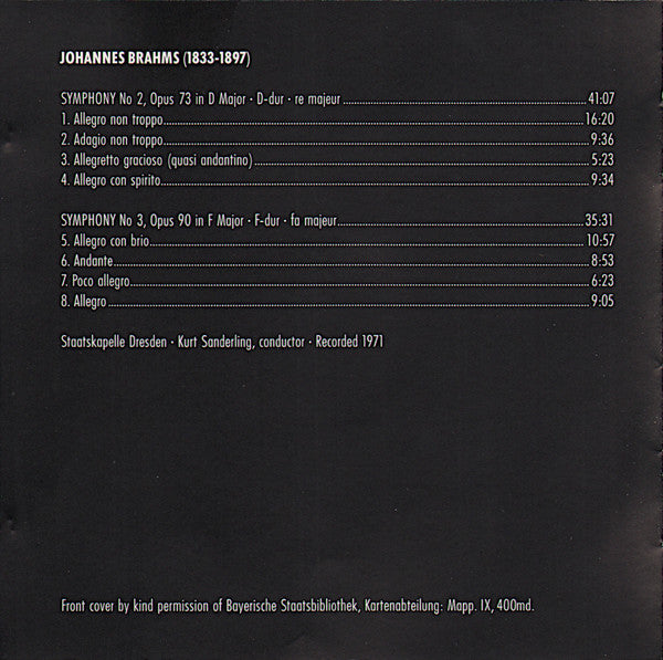 Brahms* - Staatskapelle Dresden, Kurt Sanderling : Symphony No 2 & 3 (CD, Comp)