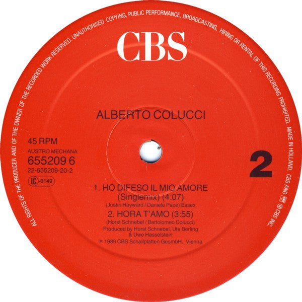 Alberto Colucci : Ho Difeso Il Mio Amore (White Nights Mix) (12", Maxi)