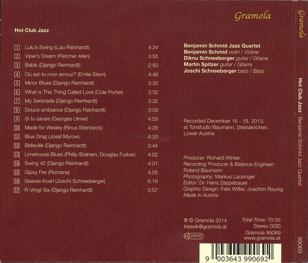 Benjamin Schmid Jazz Quartet : Hot Club Jazz (CD, Album, RE)