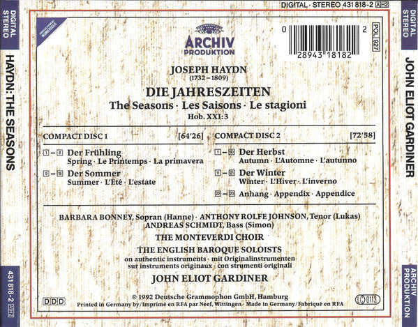 Joseph Haydn - John Eliot Gardiner : Die Jahreszeiten · The Seasons · Les Saisons · Le stagioni (2xCD, Album, RP, PMD)