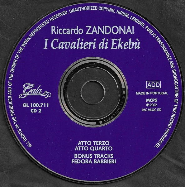 Riccardo Zandonai, Mirto Picchi, Fedora Barbieri, Orchestra Sinfonica Di Milano Della RAI, Alfredo Simonetto : I Cavalieri Di Ekebù (CD, Mono)