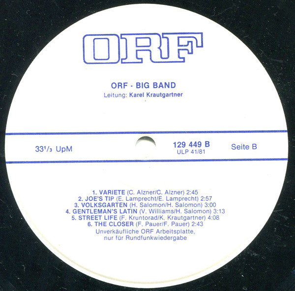 ORF Big Band ; Leitung: Karel Krautgartner : ORF Arbeitsplatte 41/81 (LP, Transcription)