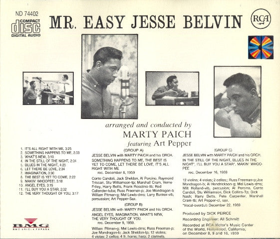 Jesse Belvin Featuring Art Pepper with Marty Paich Orchestra : Mr. Easy (CD, Album, RE, RM)