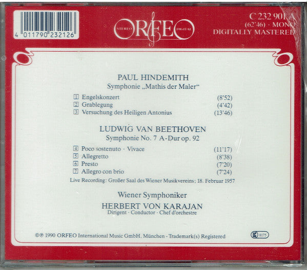 Paul Hindemith, Ludwig van Beethoven, Herbert von Karajan : Mathis-Symphonie / Symphonie No. 7 A-dur (CD)