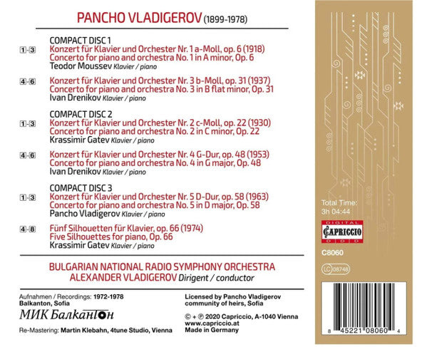 Pancho Vladigerov, Teodor Moussev, Ivan Drenikov, Krassimir Gatev, Bulgarian National Radio Symphony Orchestra*, Alexander Vladigerov : Piano Concertos Nos. 1-5 / 5 Silhouettes, Op. 66 (3xCD, Comp)