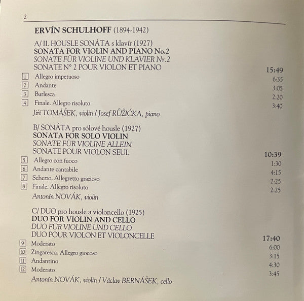 Erwin Schulhoff : Centenary Edition. Chamber Music. (CD, Comp)