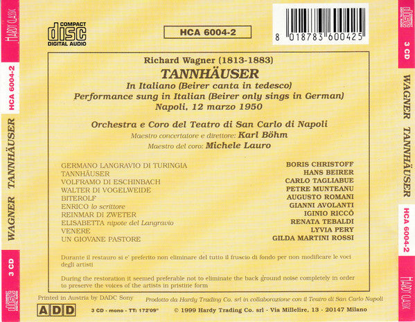 Renata Tebaldi, R. Wagner* : Tannhäuser, Teatro Di San Carlo, Napoli, 1950 (3xCD, Mono)