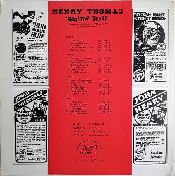 Henry Thomas : Ragtime Texas (Complete Recorded Works - 1927 to 1929 - In Chronological Order) (2xLP, Comp)