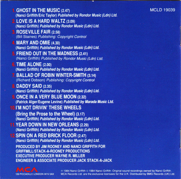 Nanci Griffith : Once In A Very Blue Moon (CD, Album, RE)