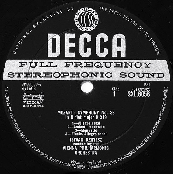 Wolfgang Amadeus Mozart, István Kertész, Wiener Philharmoniker : Symphonies 33 & 39 (LP, ED1)