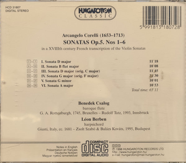 Corelli*, Benedek Csalog*, Léon Berben : Six Sonatas Op.5 Nos 1–6 (CD)