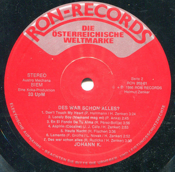 Johann K.* : Des War Schon Alles ? (LP, Album)