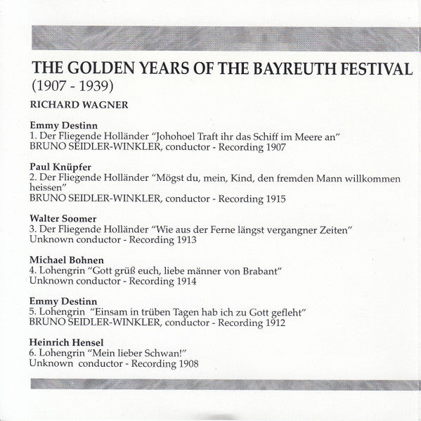 Various, Richard Wagner : The Golden Years Of The Bayreuth Festival (1907-1939) (CD, Comp, Mono, RM)