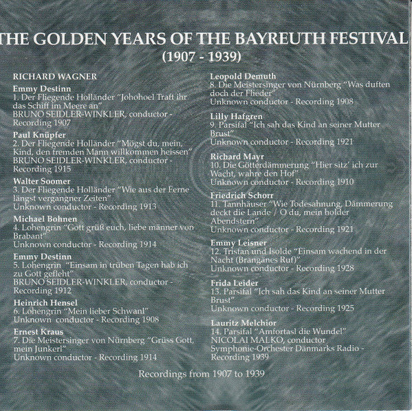 Various, Richard Wagner : The Golden Years Of The Bayreuth Festival (1907-1939) (CD, Comp, Mono, RM)