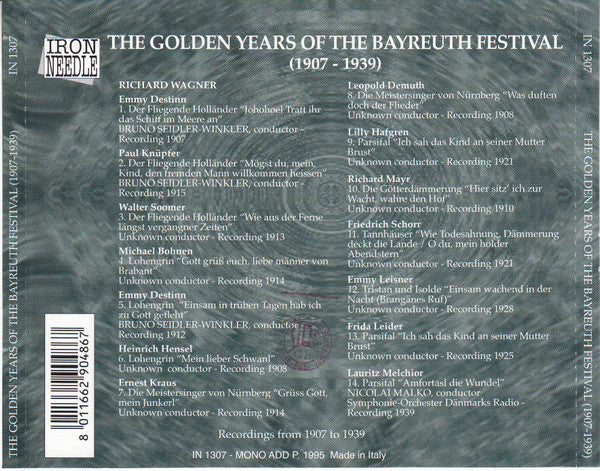 Various, Richard Wagner : The Golden Years Of The Bayreuth Festival (1907-1939) (CD, Comp, Mono, RM)