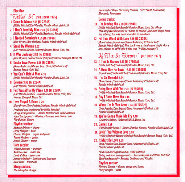 Ann Peebles : The Complete Ann Peebles On Hi Records Volume 2: 1974 - 1981 (2xCD, Comp)