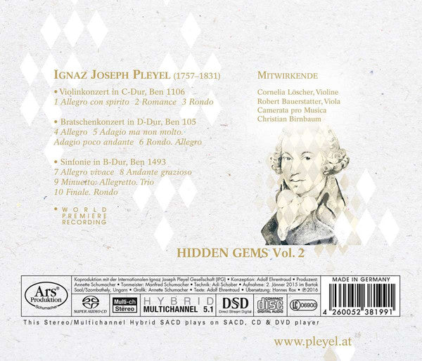 Ignaz Pleyel : Violinkonzert In C-Dur, Ben 1106 / Bratschenkonzert In D-Dur, Ben 1062 / Sinfonie In B-Dur, Ben 1493 (SACD, Hybrid, Multichannel, Album)