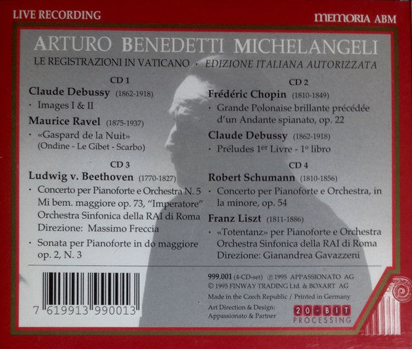 Arturo Benedetti Michelangeli : Le Registrazioni In Vaticano, Edizione Italiana Autorizzata (4xCD, Mono)