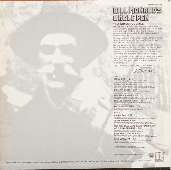 Bill Monroe : Bill Monroe's Uncle Pen (LP, Album)