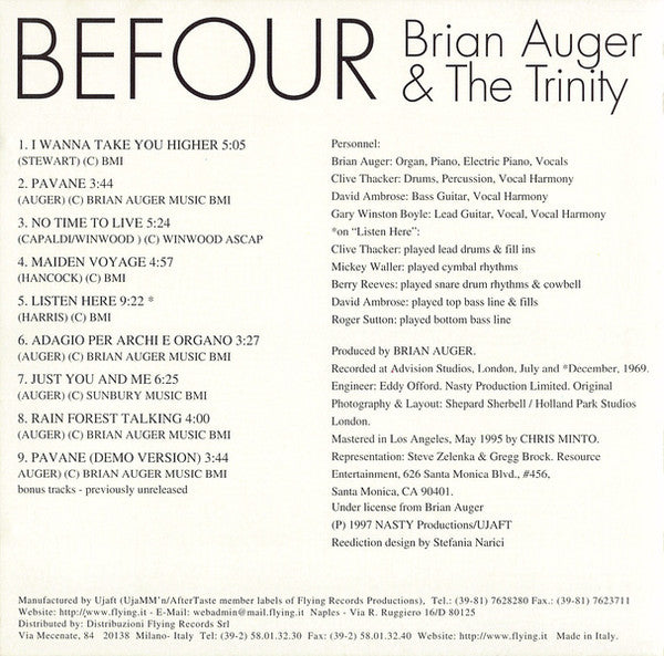Brian Auger & The Trinity : Befour (CD, Album, RE)