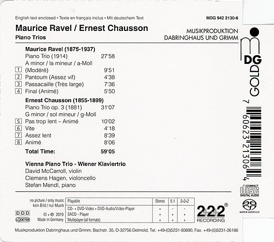 Maurice Ravel - Ernest Chausson • Vienna Piano Trio : Piano Trios (SACD, Hybrid, Multichannel)