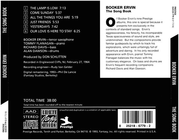 Booker Ervin : The Song Book (CD, Album, RE, RM)
