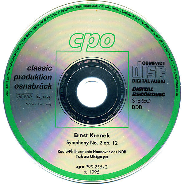 Ernst Krenek - Radio-Philharmonie Hannover Des NDR, Takao Ukigaya : Symphony No 2 (CD, Album)