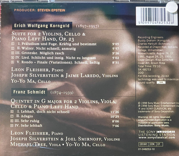 Korngold* • Schmidt* – Leon Fleisher, Joseph Silverstein, Jaime Laredo, Joel Smirnoff, Michael Tree, Yo-Yo Ma : Music For Strings And Piano Left Hand (CD, Album)