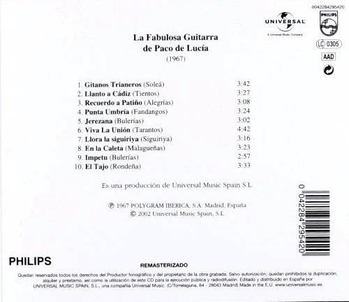 Paco De Lucía : La Fabulosa Guitarra De Paco De Lucía (CD, Album, RE, RM)