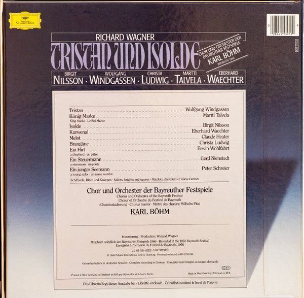Richard Wagner / Chor* und Orchester der Bayreuther Festspiele, Karl Böhm, Birgit Nilsson, Wolfgang Windgassen, Christa Ludwig, Martti Talvela, Eberhard Waechter* : Tristan Und Isolde (5xLP, RE + Box)