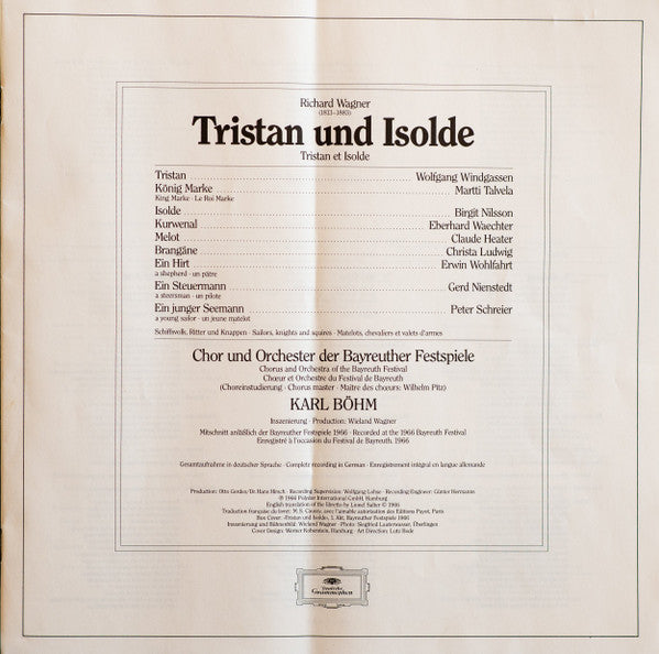 Richard Wagner / Chor* und Orchester der Bayreuther Festspiele, Karl Böhm, Birgit Nilsson, Wolfgang Windgassen, Christa Ludwig, Martti Talvela, Eberhard Waechter* : Tristan Und Isolde (5xLP, RE + Box)