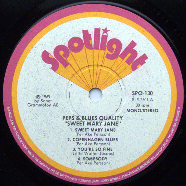 Peps Persson & Blues Quality : Sweet Mary Jane (LP, Album, RE, RP)