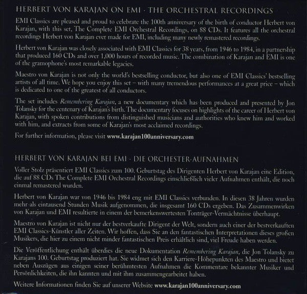 Herbert von Karajan : The Complete EMI Recordings 1946-1984: Volume 1 - Orchestral (88xCD, Mono + Box, Comp)