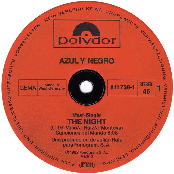 Azul Y Negro : The Night (12", Maxi)
