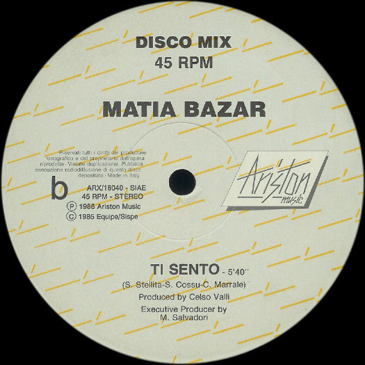 Matia Bazar : I Feel You (Ti Sento) (12")