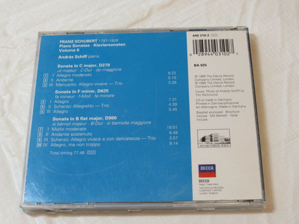 Franz Schubert, András Schiff : Piano Sonatas = Klaviersonaten: D279 C Major = C-dur • D625 F Minor = F-moll • D960 B Flat Major = B-dur (CD, Album)