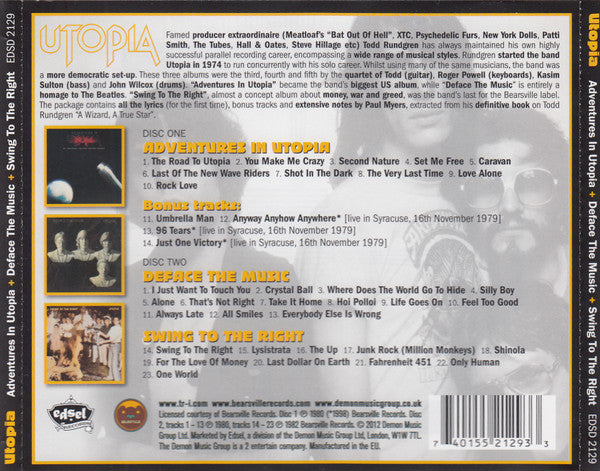 Utopia (5) : Adventures In Utopia + Deface The Music + Swing To The Right (2xCD, Comp)