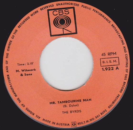 The Byrds : Mr. Tambourine Man (7", Single)
