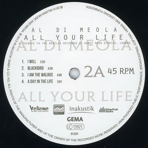Al Di Meola : All Your Life - A Tribute To The Beatles Recorded At Abbey Road Studios, London (2xLP, Album, DMM)