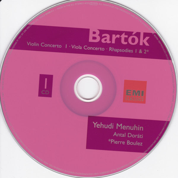 Bartók* - Yehudi Menuhin : Violin Concertos 1 & 2 · Viola Concerto · Rhapsodies 1 & 2 (2xCD, Comp)