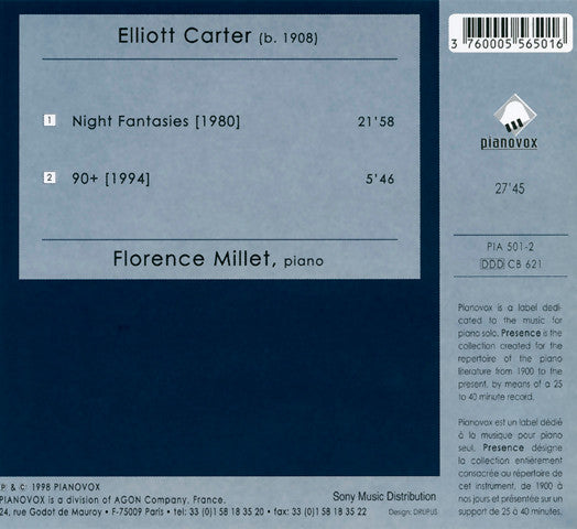 Florence Millet, Elliott Carter : Night Fantasies (CD)