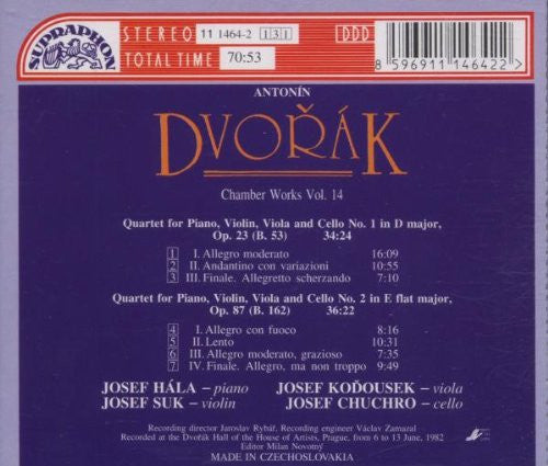 Dvořák*, Josef Hála, Josef Suk, Josef Koďousek, Josef Chuchro : Piano Quartets Nos. 1 & 2 (CD, Album, RE)
