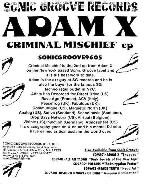 Adam X : Criminal Mischief EP (12", EP, Promo, Cle)