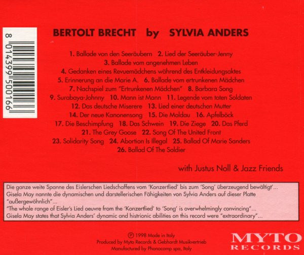 Sylvia Anders : Bertolt Brecht By Sylvia Anders (CD)