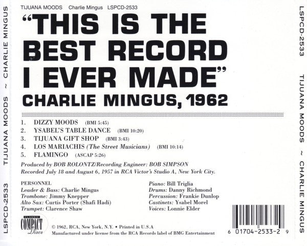 Charlie Mingus* : Tijuana Moods (CD, Album, RE, RM, 24 )